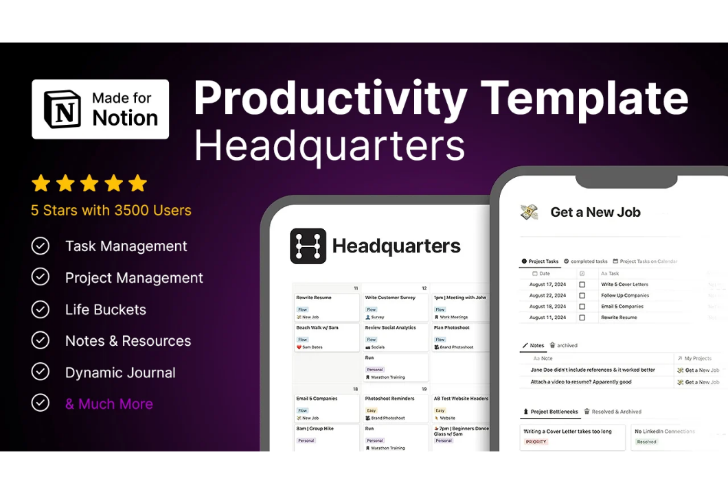 Headquarters Notion Productivity Template